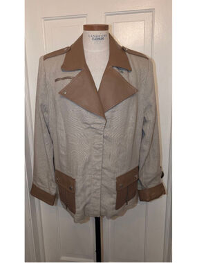 Bradley Bayou Beige & Brown Linen Blend Moto Jacket L